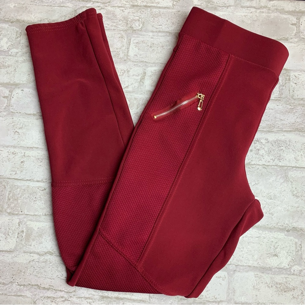 AZ Burgundy Athletic Leggings Zipped Pockets High Rise EUC XL